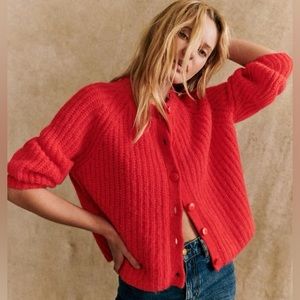 Sezane Emile Cardigan in Mottled Red XL
